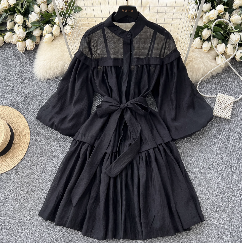 Courtly Puffy Sleeve Puffy Shirt Dress