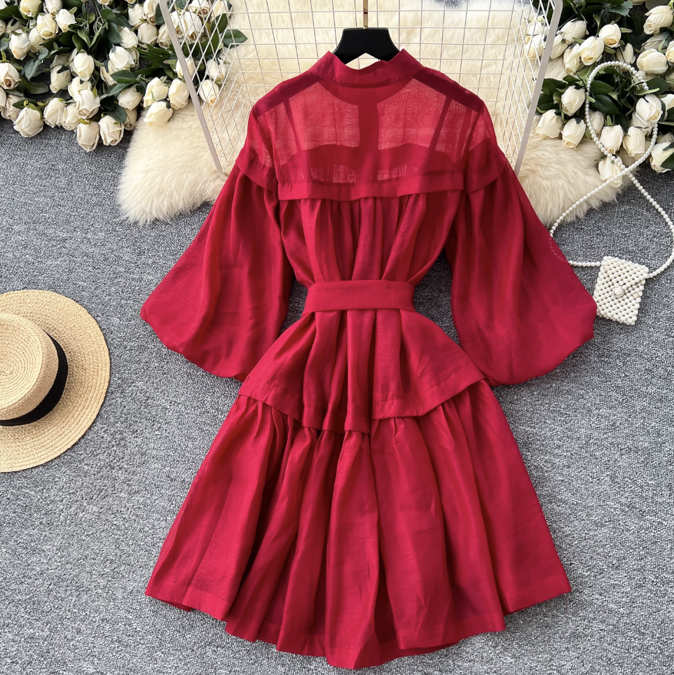 Courtly Puffy Sleeve Puffy Shirt Dress