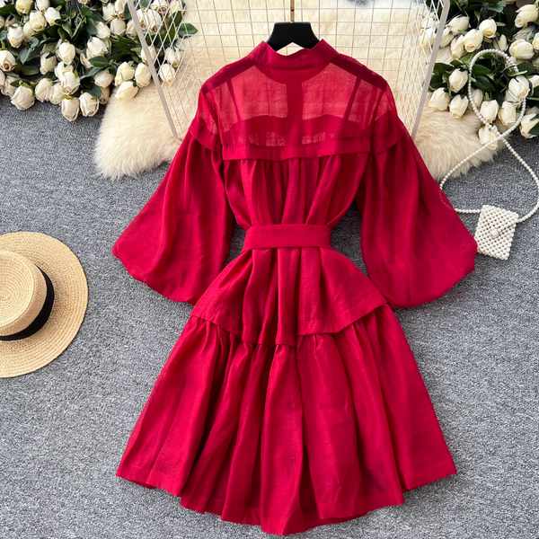 Courtly Puffy Sleeve Puffy Shirt Dress