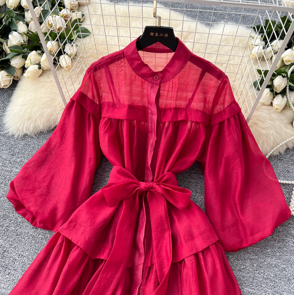 Courtly Puffy Sleeve Puffy Shirt Dress