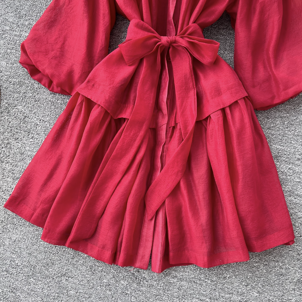 Courtly Puffy Sleeve Puffy Shirt Dress