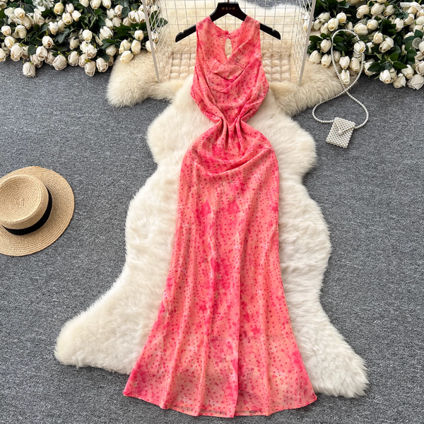 Draped Neckline Floral Fishtail Dress