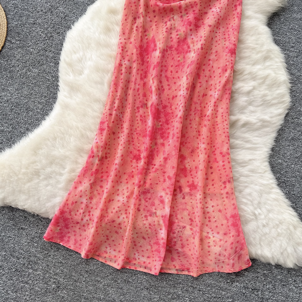 Draped Neckline Floral Fishtail Dress