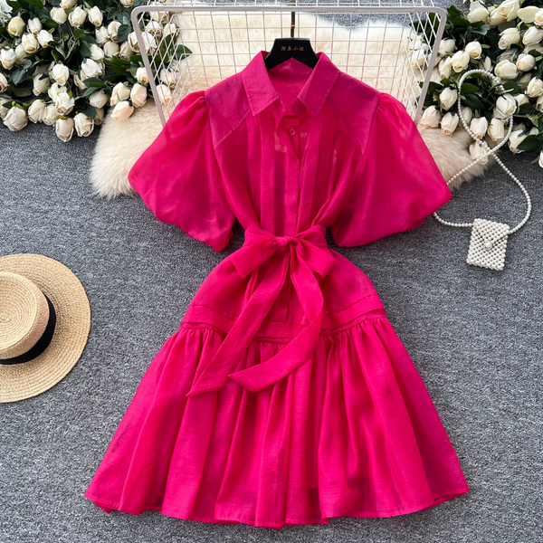 Courtly Puffy Sleeve Shirt Dress