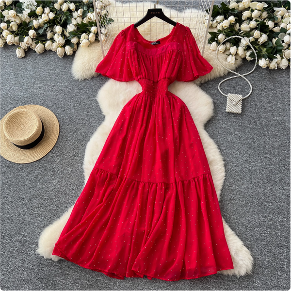 Rhinestone Studded Draped Chiffon Dress