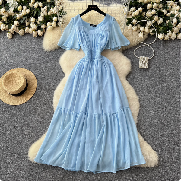 Rhinestone Studded Draped Chiffon Dress
