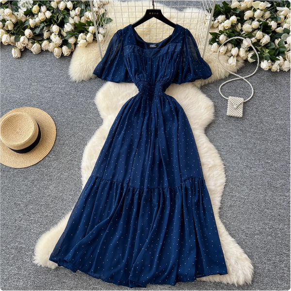 Rhinestone Studded Draped Chiffon Dress
