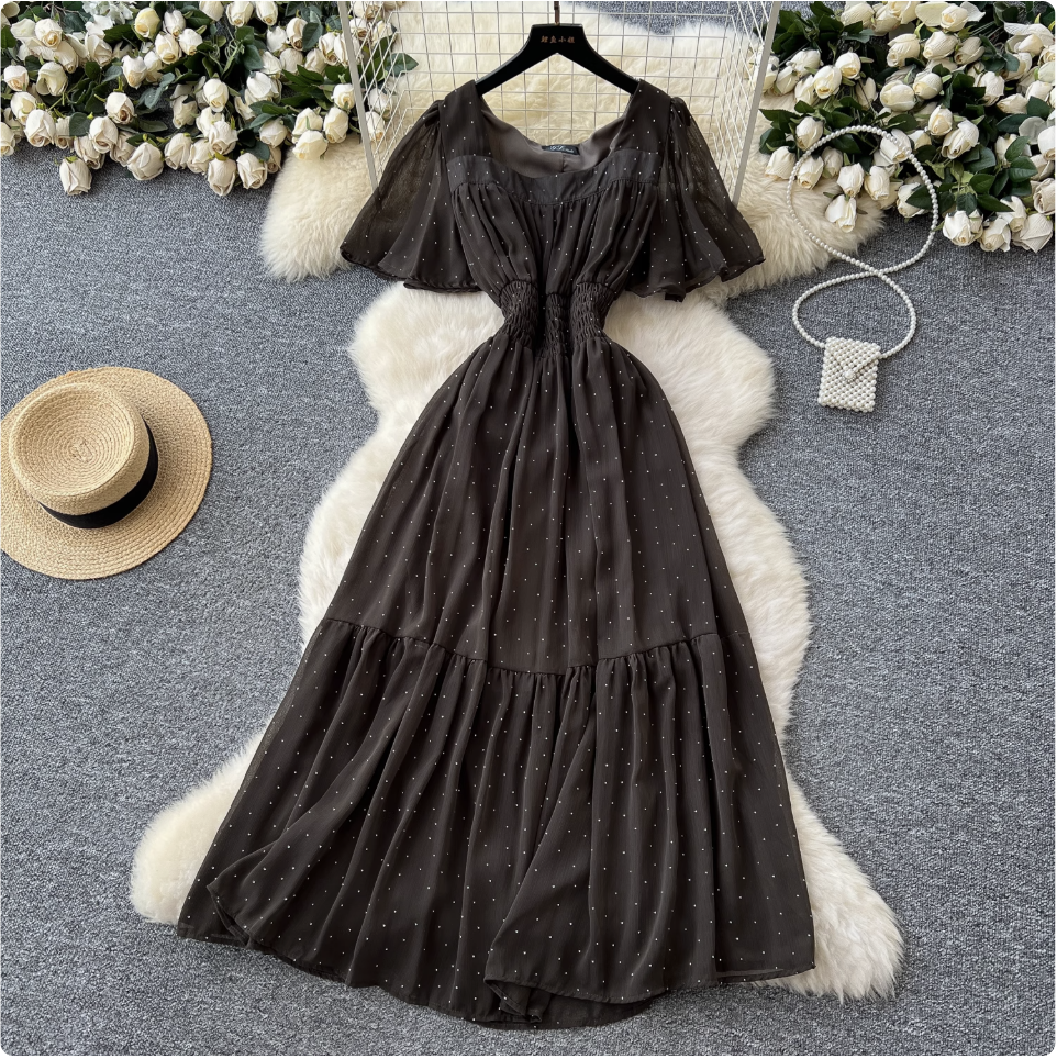 Rhinestone Studded Draped Chiffon Dress