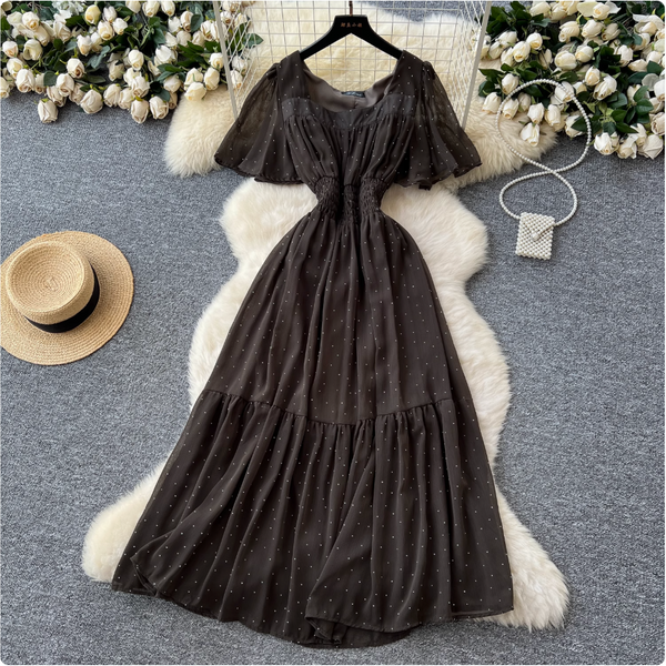 Rhinestone Studded Draped Chiffon Dress