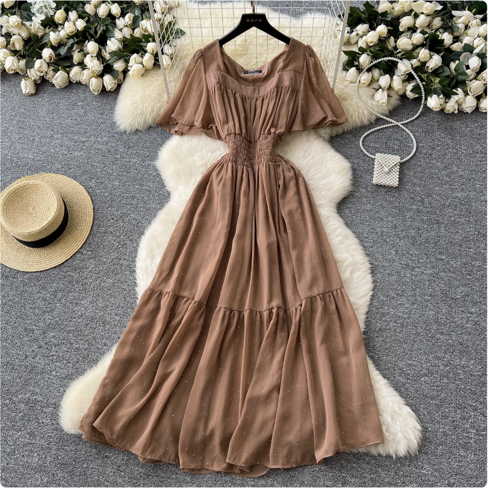 Rhinestone Studded Draped Chiffon Dress