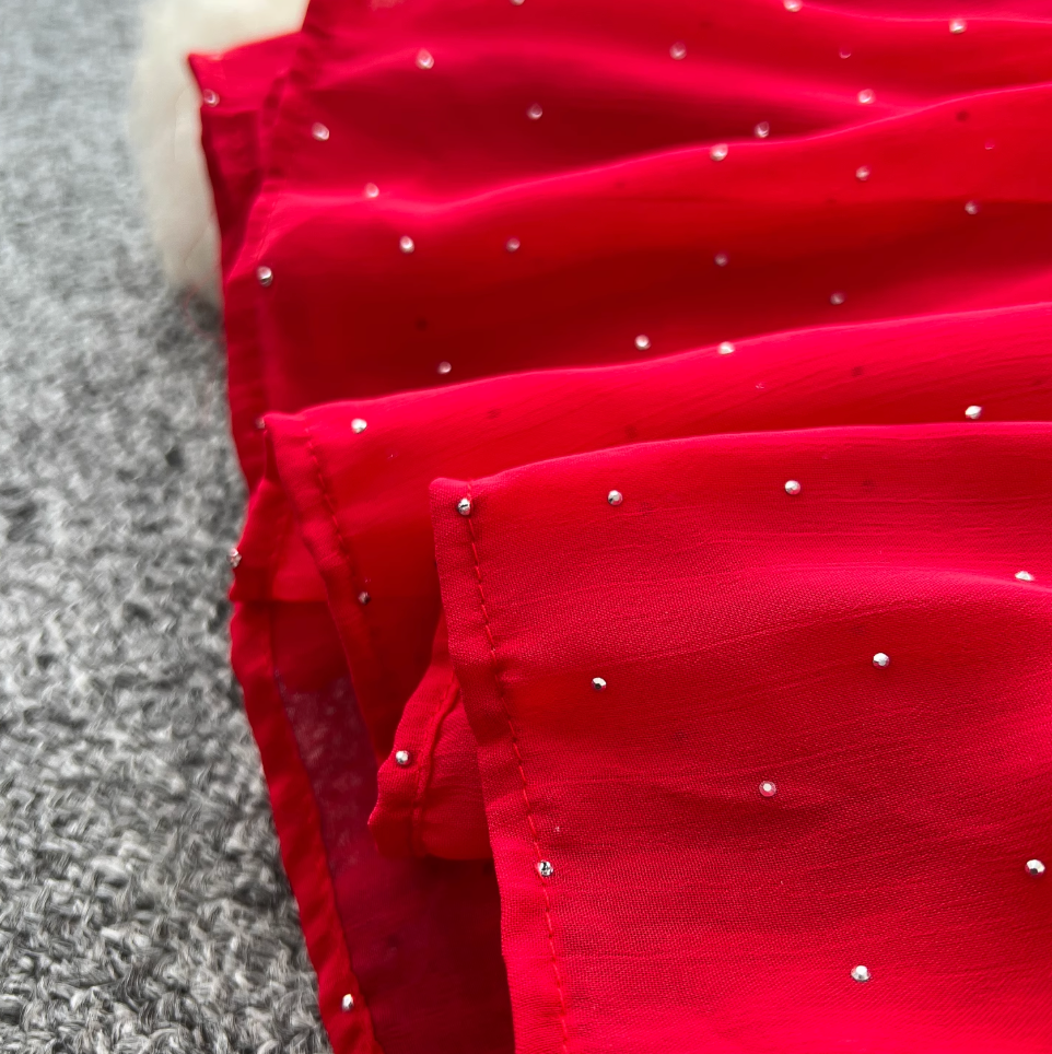 Rhinestone Studded Draped Chiffon Dress