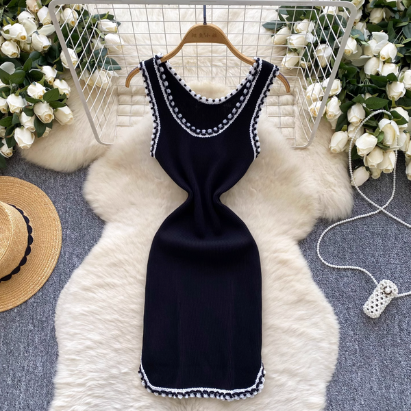 Vintage Color Blocking Knitted Vest Dress