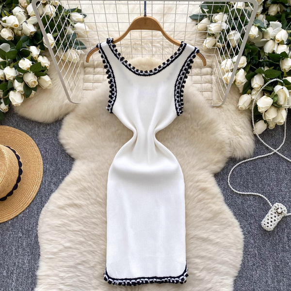 Vintage Color Blocking Knitted Vest Dress