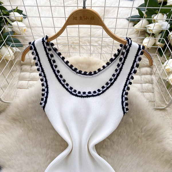 Vintage Color Blocking Knitted Vest Dress