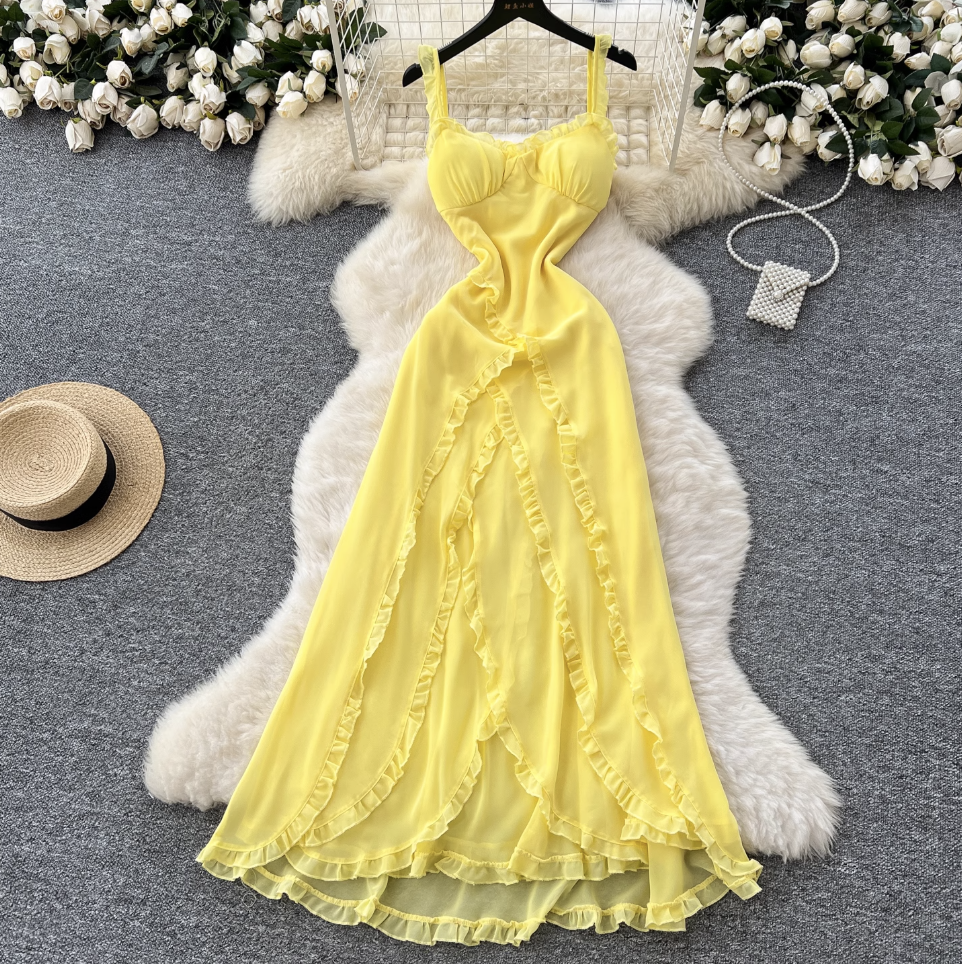 Fairy Yellow Ruffled Slip Dress