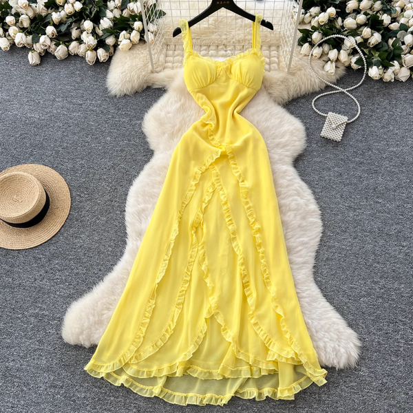 Fairy Yellow Ruffled Slip Dress