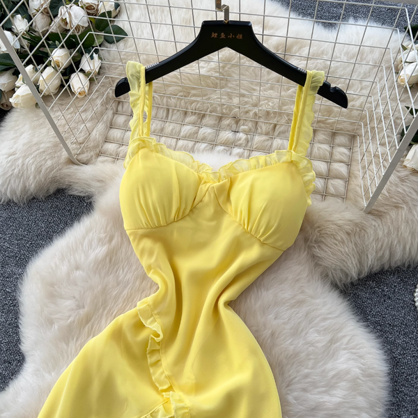 Fairy Yellow Ruffled Slip Dress