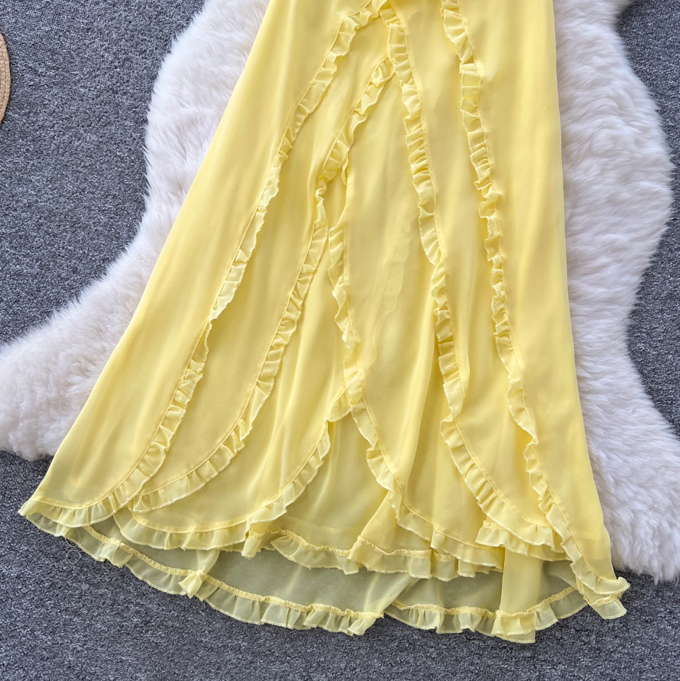 Fairy Yellow Ruffled Slip Dress