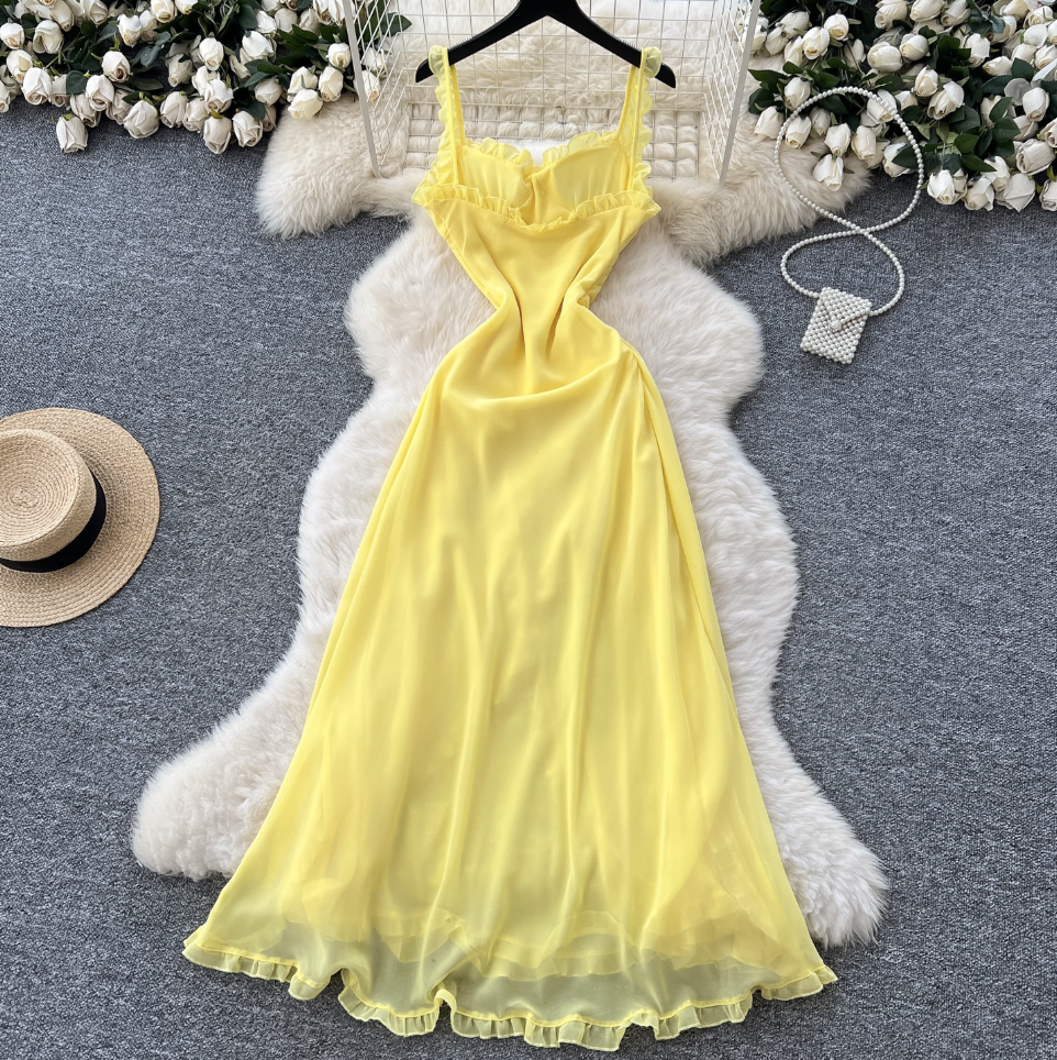 Fairy Yellow Ruffled Slip Dress