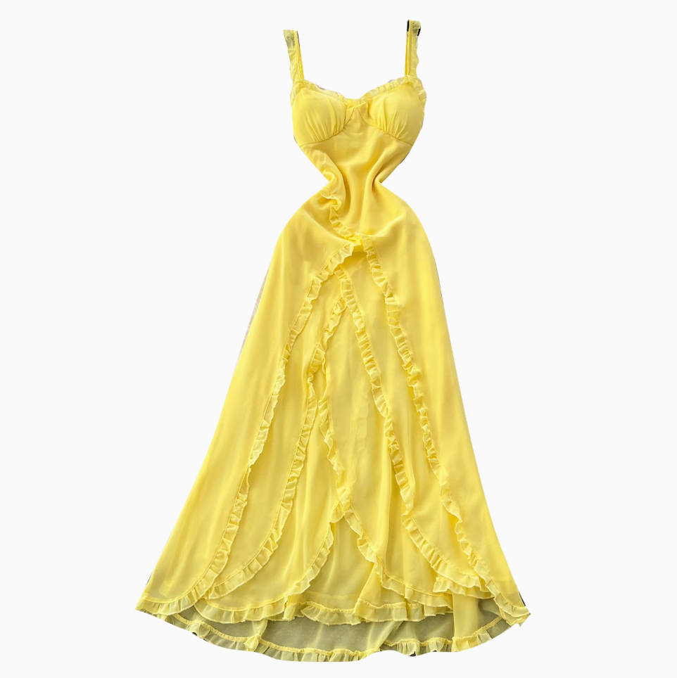 Fairy Yellow Ruffled Slip Dress