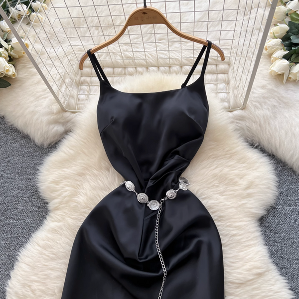Elegant Satin Mesh Patchwork Dress