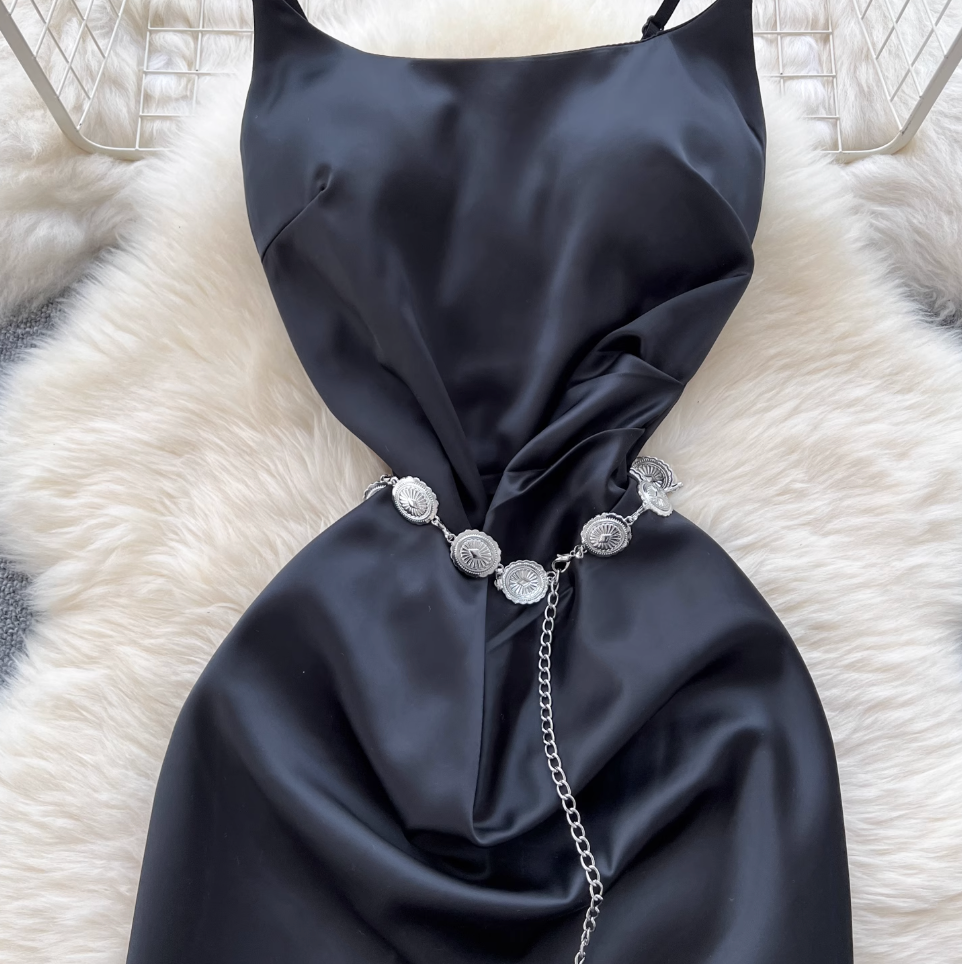 Elegant Satin Mesh Patchwork Dress