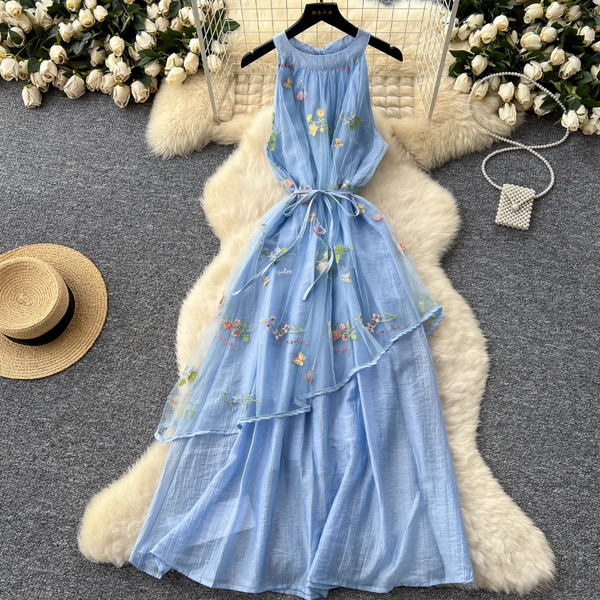 Fairy Pink Floral Patchwork Halter Dress