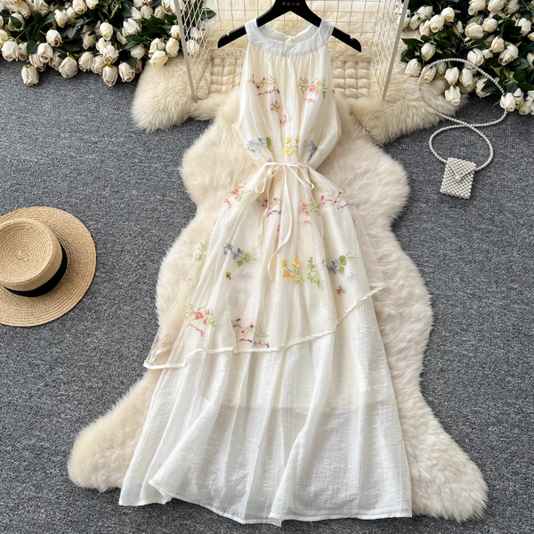 Fairy Pink Floral Patchwork Halter Dress
