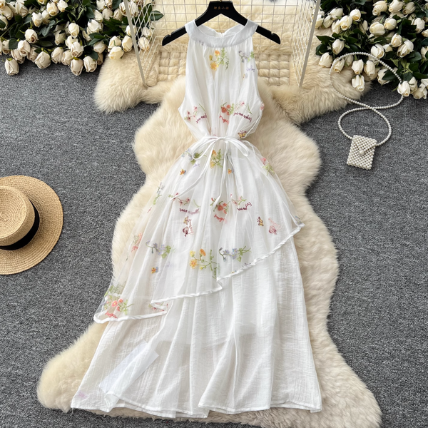 Fairy Pink Floral Patchwork Halter Dress