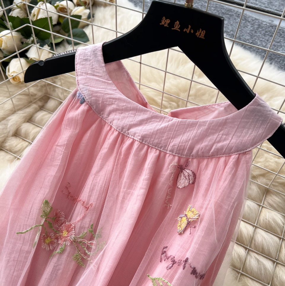 Fairy Pink Floral Patchwork Halter Dress