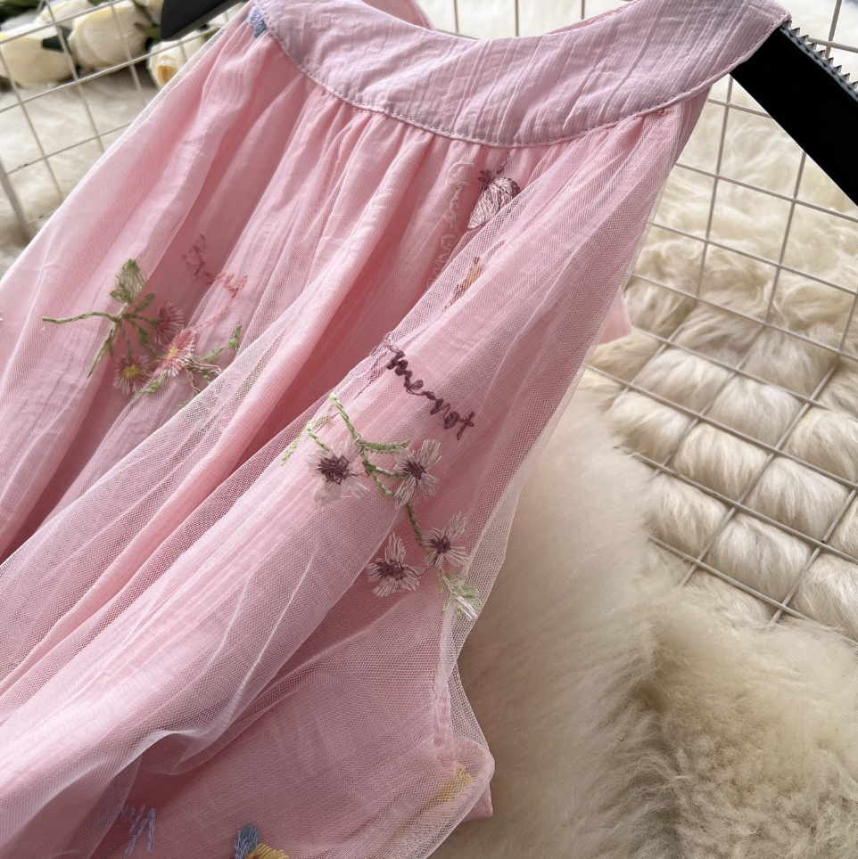 Fairy Pink Floral Patchwork Halter Dress