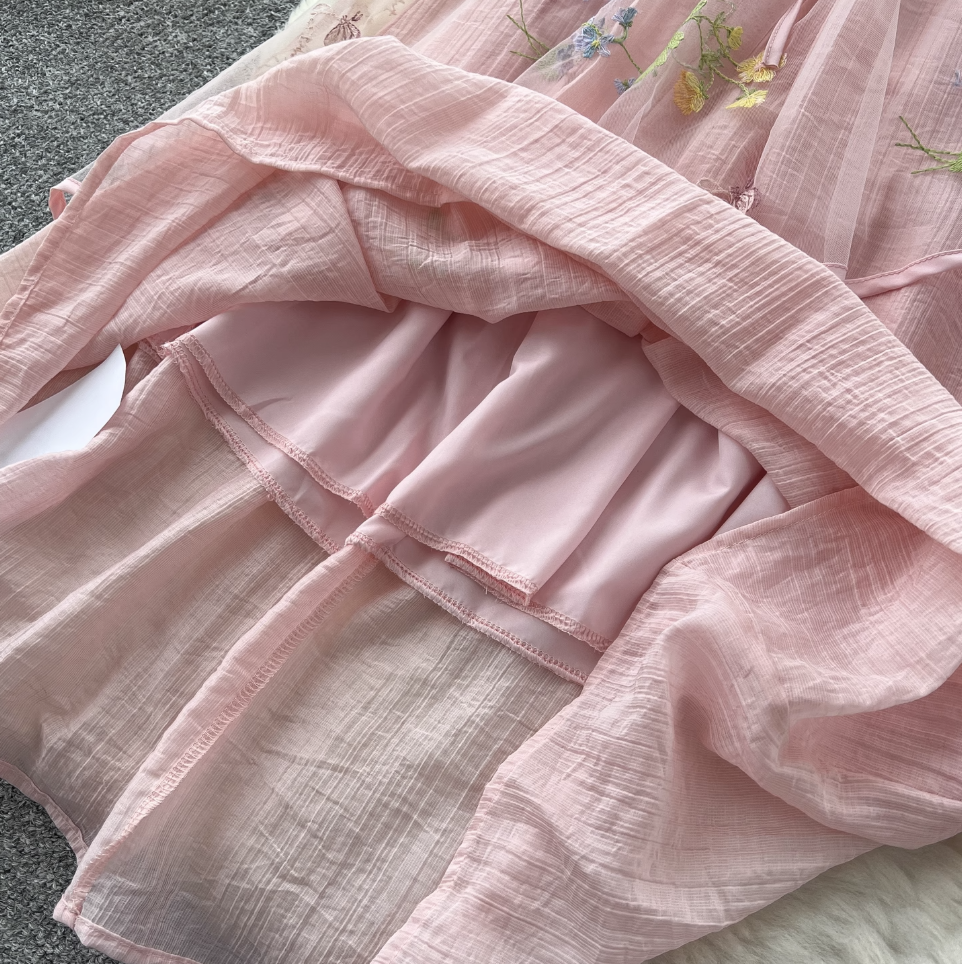 Fairy Pink Floral Patchwork Halter Dress