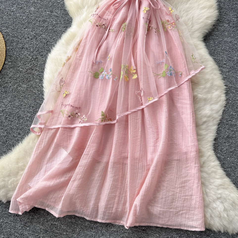 Fairy Pink Floral Patchwork Halter Dress