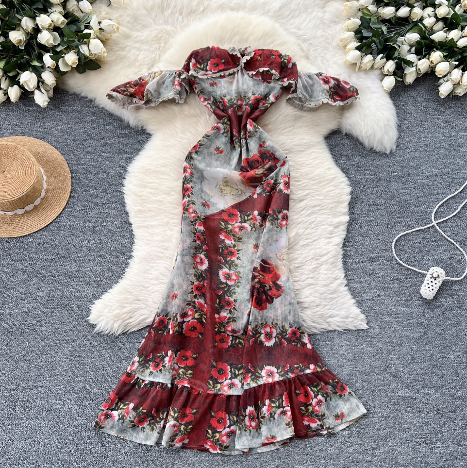 Off-shoulder Floral Printed Bustier Dress