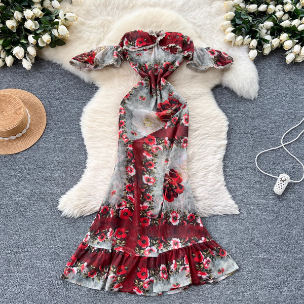 Off-shoulder Floral Printed Bustier Dress