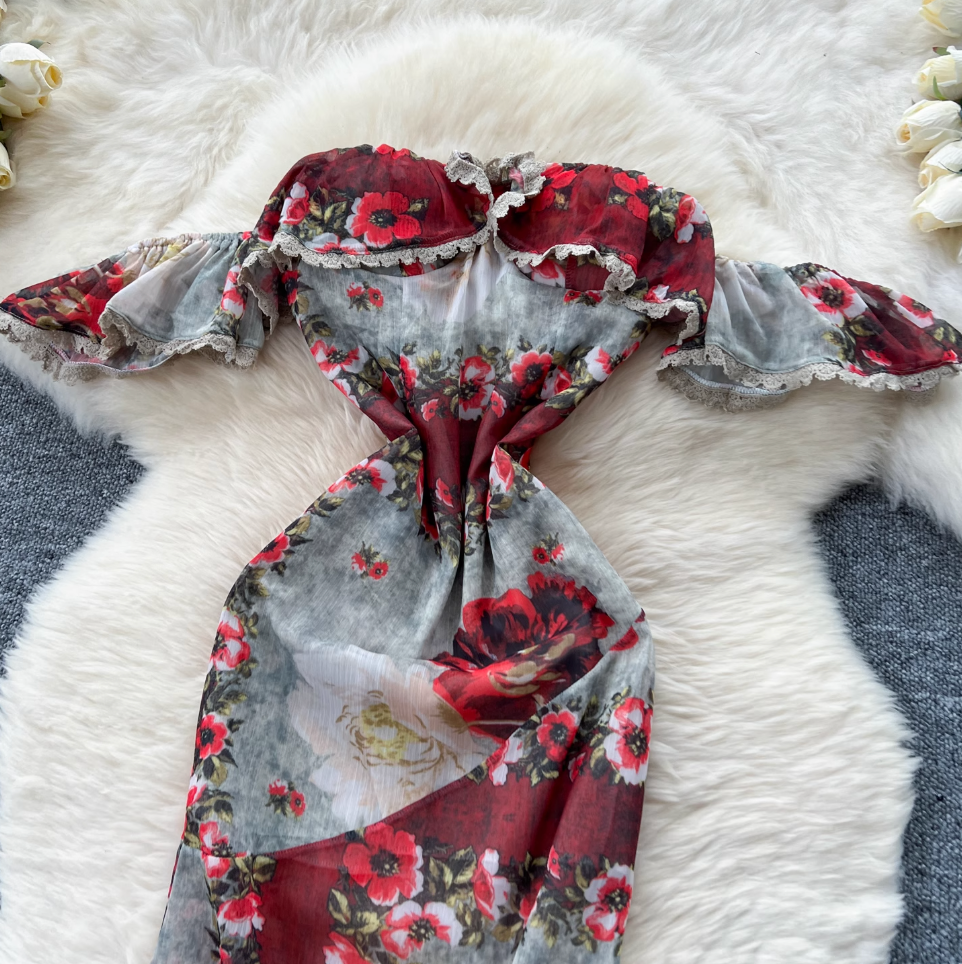 Off-shoulder Floral Printed Bustier Dress