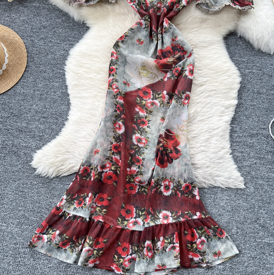 Off-shoulder Floral Printed Bustier Dress