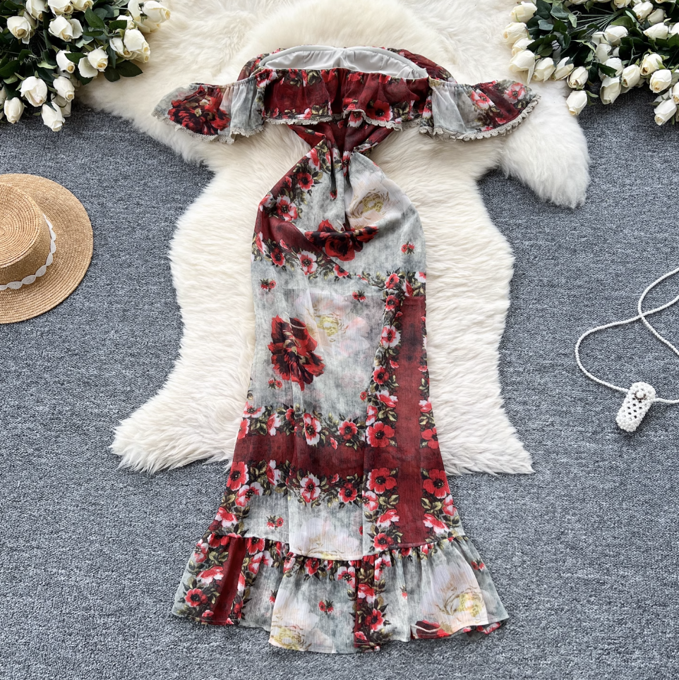 Off-shoulder Floral Printed Bustier Dress