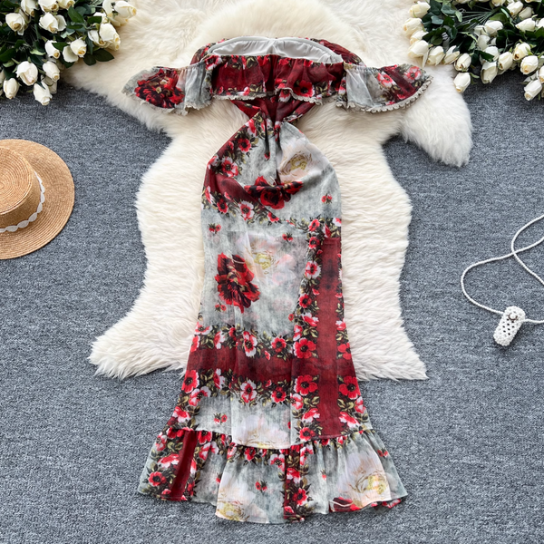 Off-shoulder Floral Printed Bustier Dress