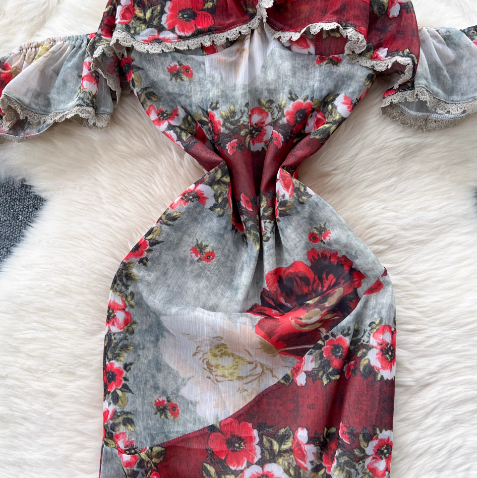 Off-shoulder Floral Printed Bustier Dress