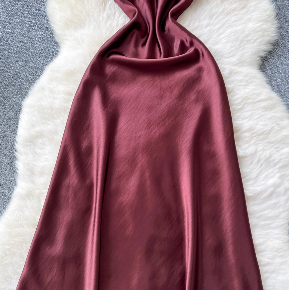 Backless Dark Red Satin Slip Dress