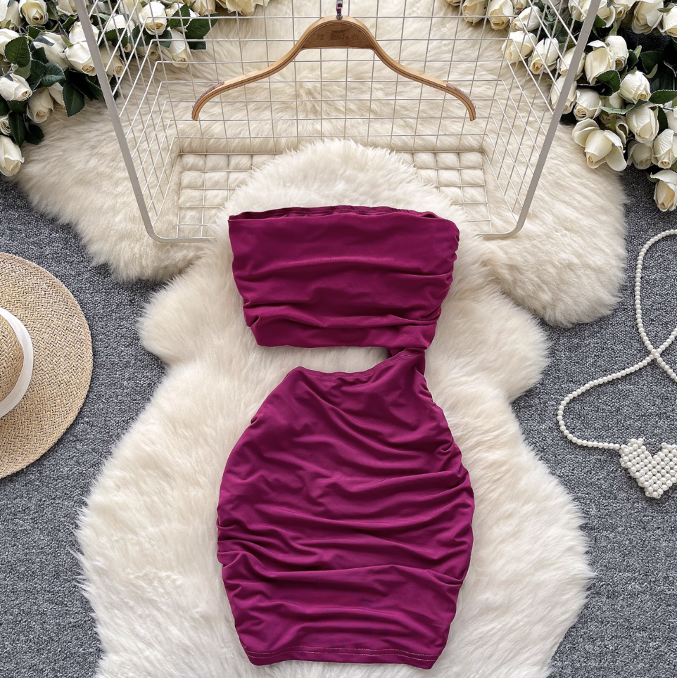 Faux Two-pieces Pleated Purple Dress