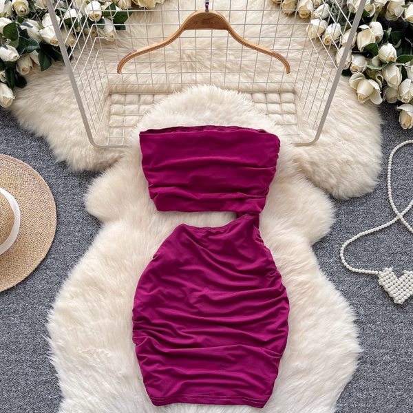 Faux Two-pieces Pleated Purple Dress