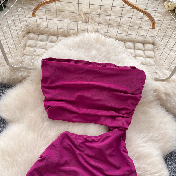 Faux Two-pieces Pleated Purple Dress