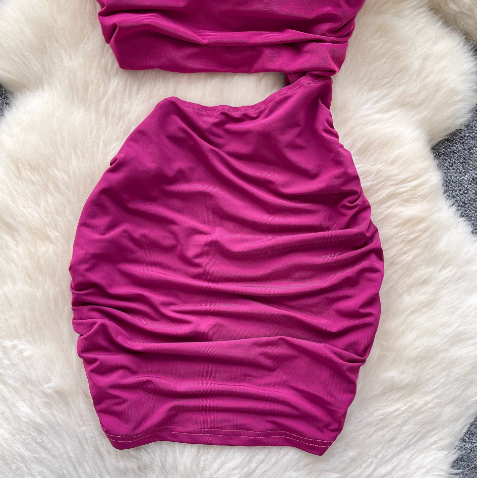 Faux Two-pieces Pleated Purple Dress