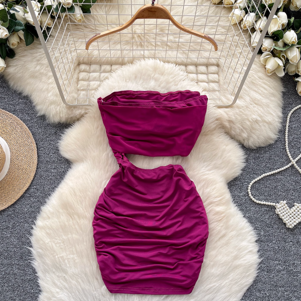 Faux Two-pieces Pleated Purple Dress