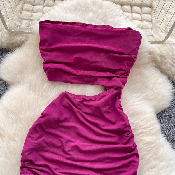 Faux Two-pieces Pleated Purple Dress