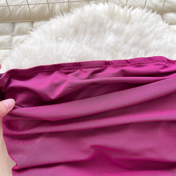 Faux Two-pieces Pleated Purple Dress