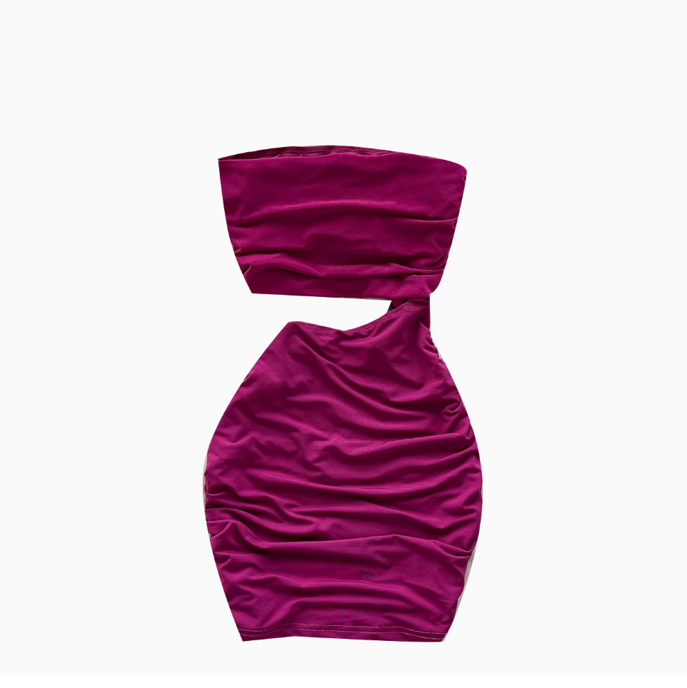Faux Two-pieces Pleated Purple Dress