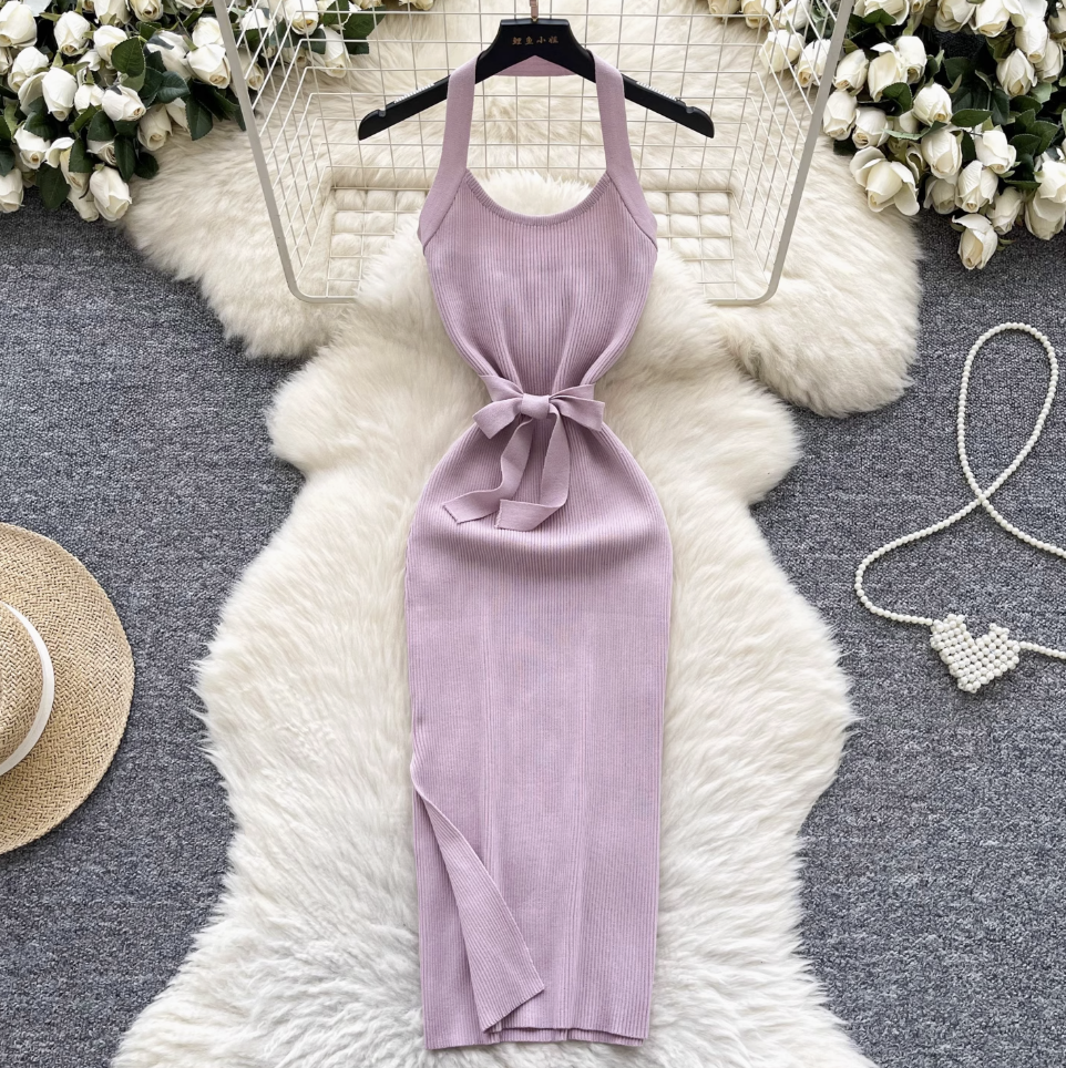 Sexy Backless Knitted Halter Dress